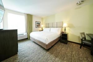 哥伦布Candlewood Suites Columbus-Northeast, an IHG Hotel的配有一张床、一张书桌和一扇窗户的酒店客房