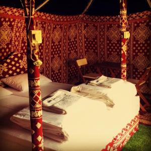 ShāhiqOman desert private camp的天蓬客房的一张床位