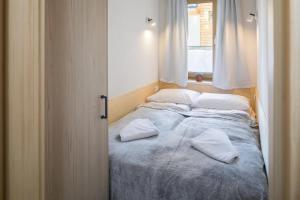 扎科帕内Apartamenty Polana Tatrzańska的一间卧室配有一张大床和两个枕头