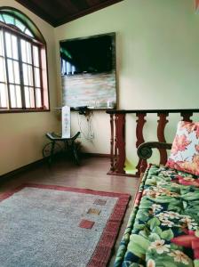 蒂拉登特斯Aconchego de Regina的一间卧室配有一张床和一台平面电视