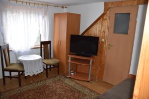 比亚沃维耶扎杜密杰丽斯卡酒店的客厅配有电视和桌椅
