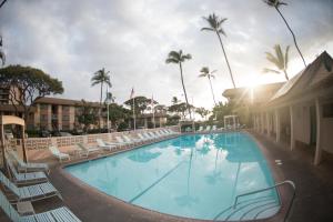 基黑Wonderful Maui Vista-Kihei Kai Nani Beach Condos的一座游泳池,里面摆放着椅子和棕榈树