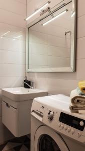 考纳斯旧都考纳斯公寓酒店的一间带洗衣机和水槽的浴室
