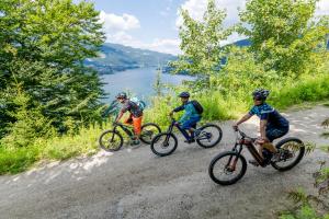 奥西亚歇尔湖畔施泰因多夫Villa Stiegl的一群人在土路上骑着自行车