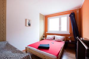 柏林公园及城市亚历克斯公寓的小房间设有红色的床和窗户