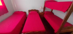 Gasoducto豪斯达街阿尔瓦苏瑞酒店的带粉红色床单的客房内的三张双层床