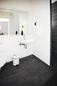 瓦埃勒哈拉德斯卡辛那图尔酒店及会议中心的白色的浴室设有水槽和卫生间。