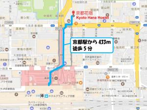京都京都花纳旅馆的一张带有地图的koko haruka医院地图