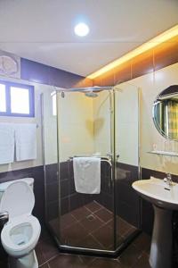 Lumban卡利亚拉俱乐部度假酒店的带淋浴、卫生间和盥洗盆的浴室