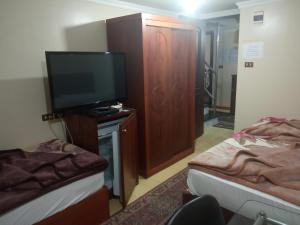 亚历山大阿尔米格拉比酒店的小房间配有电视和床,房间配有电视机