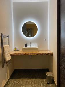 奥布拉克L’Estive d’Aubrac的一间带水槽和镜子的浴室
