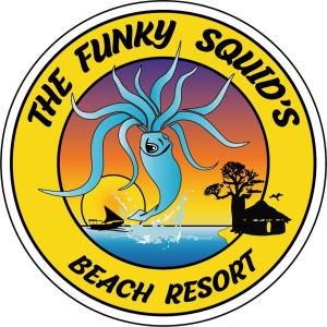 巴加莫约Funky Squids Beach Resort的吹号海滩度假村的标志