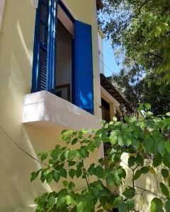 尼泰罗伊巴西兰扎旅舍的大楼内有窗户的蓝色门