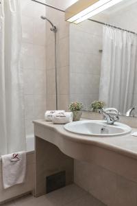 邦巴拉尔指挥官酒店的一间带水槽、淋浴和镜子的浴室