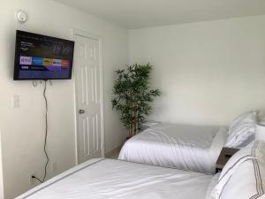 劳德代尔堡Hotel Motel Lauderdale Inn的一间卧室配有两张床和一台平面电视