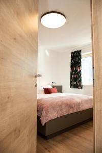 齐勒谷地里德Das Moos的一间卧室设有一张床和一个大窗户