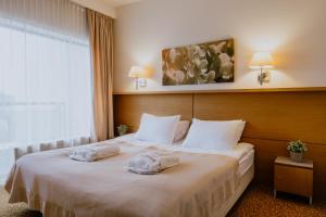 德鲁斯基宁凯德利塔酒店的酒店客房,配有带毛巾的床