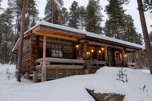 伊瓦洛Kelokolo, Ivalo的雪中树林里的小木屋