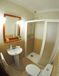 圣克鲁斯-德特内里费Casa El Cercado的带淋浴、卫生间和盥洗盆的浴室