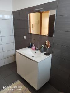 加乌拉The Goat's Place的浴室设有白色水槽和镜子