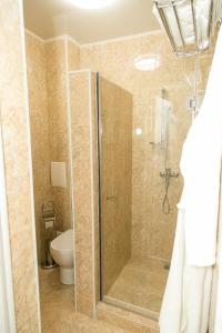 奎兹洛达Mirage Hotel的带淋浴和卫生间的浴室
