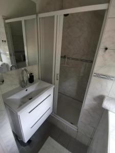 阿珀尔多伦B n B nr. 1的浴室配有白色水槽和淋浴。