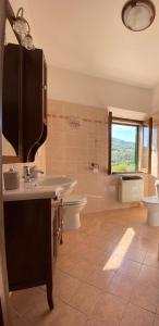 Le PiazzeAppartamenti Luca&Sara bis的一间带水槽和卫生间的浴室以及窗户。