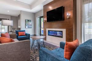 盖恩斯维尔Comfort Suites Gainesville Near University的客厅设有壁炉和电视。