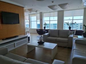 巴西利亚Flat Brasília - Setor Hoteleiro Norte的带沙发和平面电视的客厅