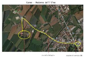库尼奥Tetto Nuovo B&B的上面有黄色线的地图