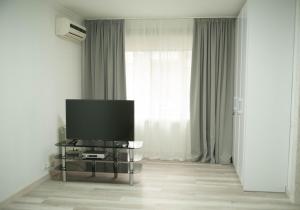 基辅Apartment FeLi House的客厅位于窗户前,配有平面电视。