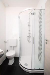 科佩尔比奥酒店的浴室设有玻璃淋浴间和卫生间