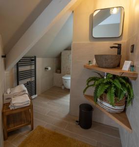 圣马洛La Villa du Sillon的一间带水槽和镜子的浴室