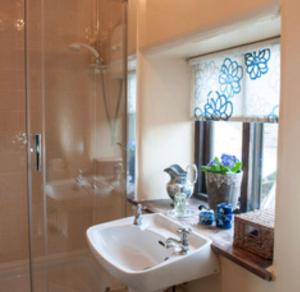 谢菲尔德Loadbrook Cottages的一间带水槽和淋浴的浴室