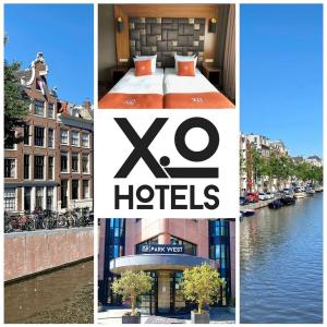 阿姆斯特丹XO酒店公园西店的整整的旅馆和河流图片
