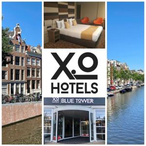 阿姆斯特丹XO酒店蓝塔店的整整的旅馆和河流图片