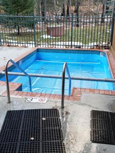 沃索Rib Mountain Inn的一座游泳池四周环绕着金属栏杆