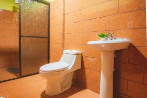 比加瓜Rio Celeste Springs Blue Lodge的一间带卫生间和水槽的浴室