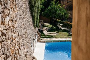 阿马尔菲Amalfi Resort的庭院内带游泳池的石墙