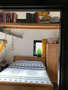 哈登贝赫City Guesthouse的一间卧室配有床和书架