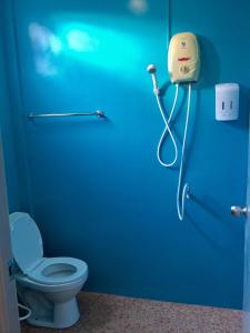 格兰岛Insook Ko Larn Resort的一间带卫生间和蓝色墙壁的浴室