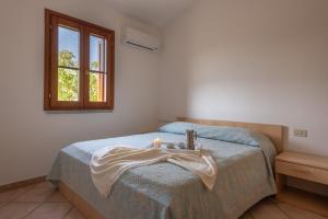 布多尼Le Dimore di Budoni的一间卧室配有一张带水槽和窗户的床