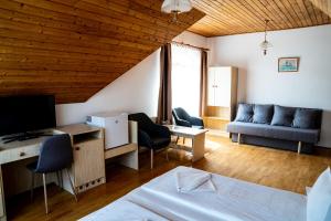 泰尔基巴尼奥阿兰伊班亚公寓酒店的客房设有床、沙发和书桌。