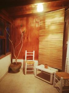 皮拉米德斯港El Canto de la Ballena Loft的一间房间,配有两把椅子和一张桌子,还有植物