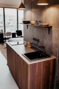 卡斯特里科姆Strandhotel Zoomers的厨房配有水槽和台面