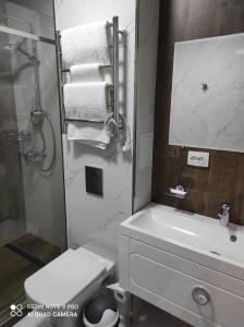 阿克托比ЖОМАРТ的浴室配有卫生间、盥洗盆和淋浴。