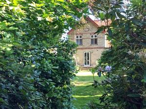 森讷堡10 person holiday home in S nderborg的一座穿过院子树木的老房子