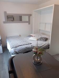 Studio LE COL DU TOURMALET 2-4 pers linge parking wifi客房内的一张或多张床位