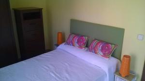 马德里M17 Madrid Centro apartamento con wifi的一间卧室配有一张带紫色床单的床和两个枕头