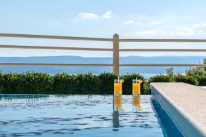 洛克瓦罗戈兹尼察Luxury Apartments Tafra的游泳池里的两杯橙汁